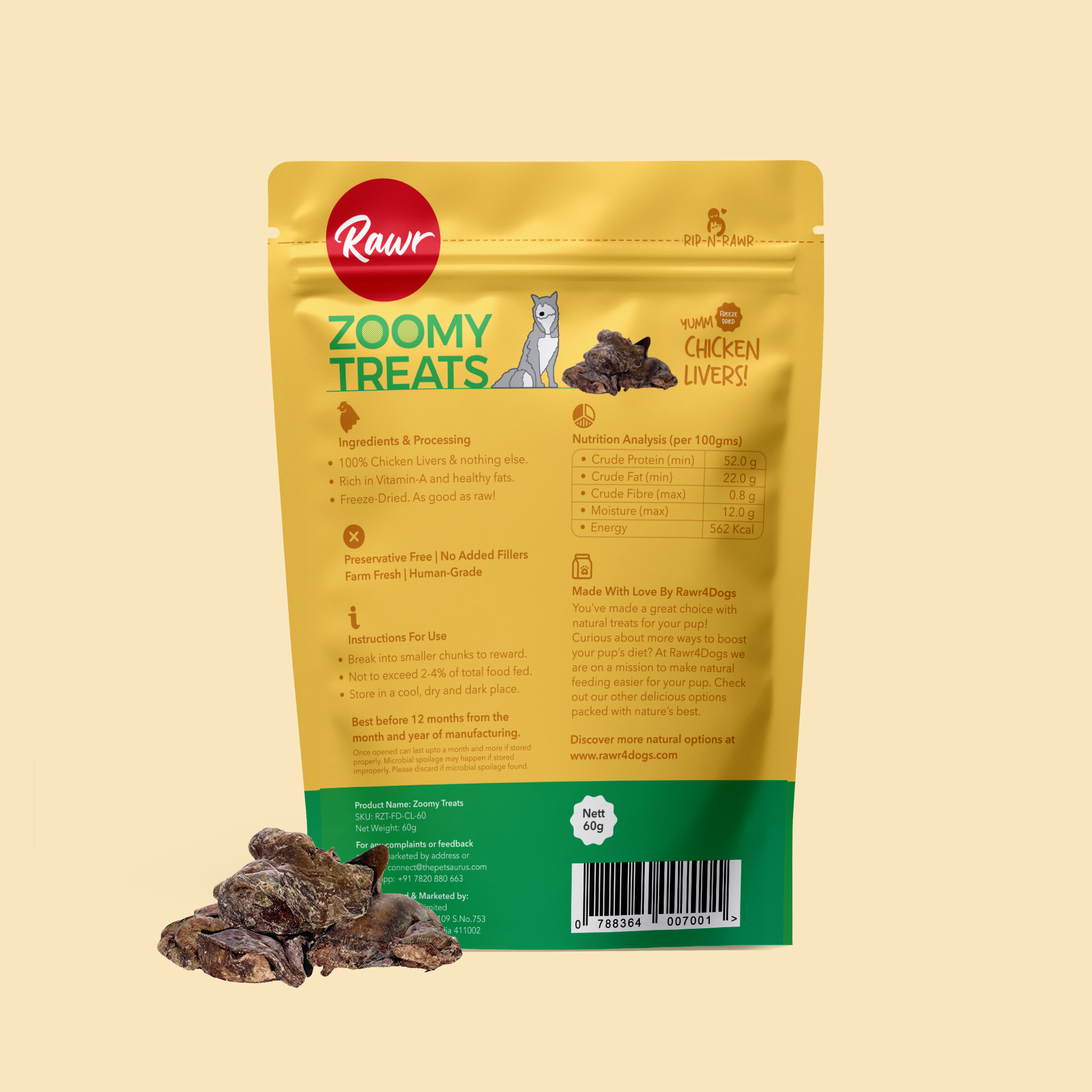 Rawr4Dogs | Zoomy Treats | Freeze-Dried Chicken Livers | 45 GMS