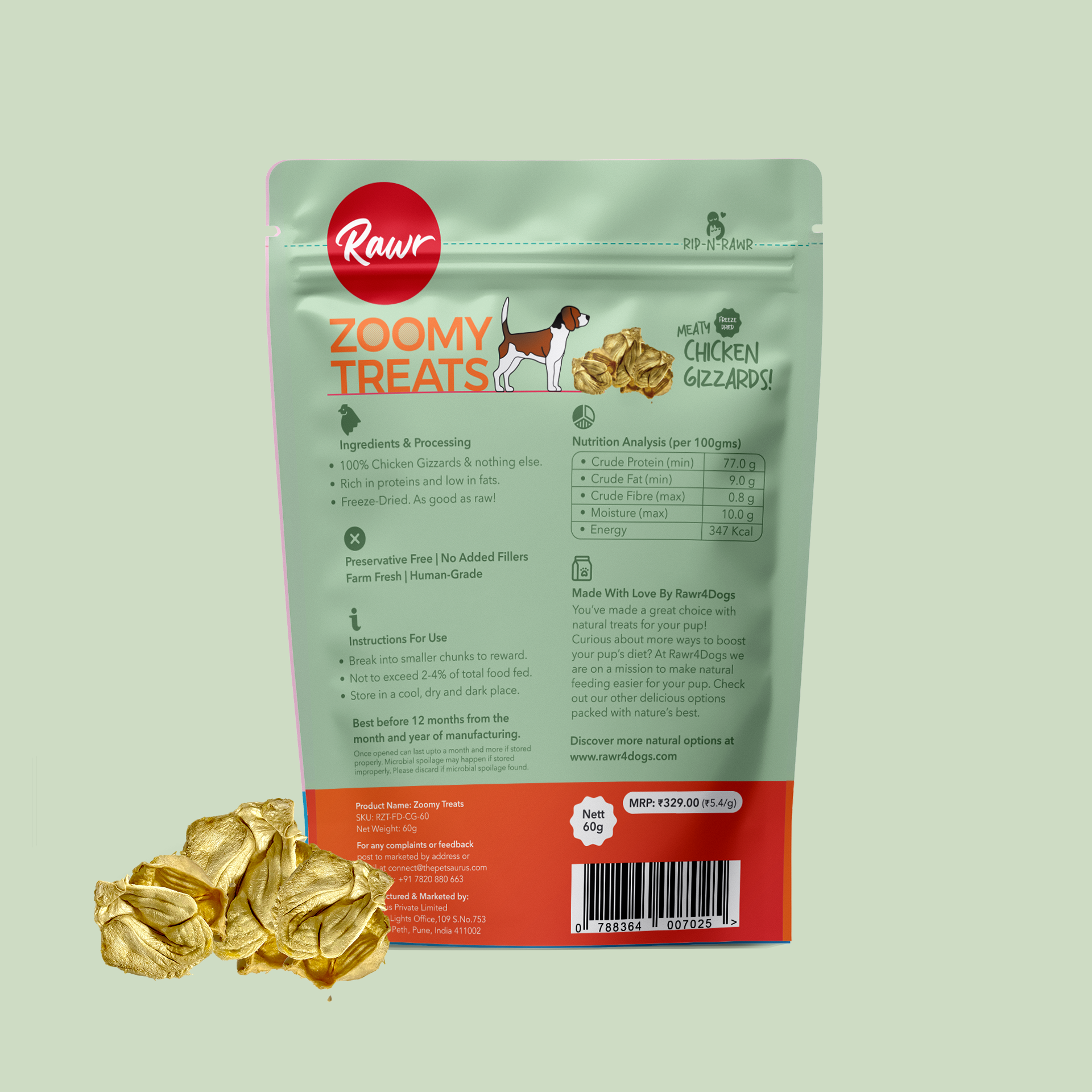Rawr4Dogs | Zoomy Treats | Freeze-Dried Chicken Gizzards | 60 GMS