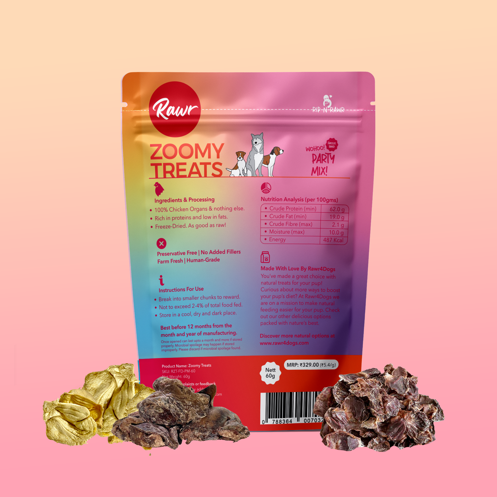Rawr4Dogs | Zoomy Treats | Freeze-Dried Party Mix | 60 GMS
