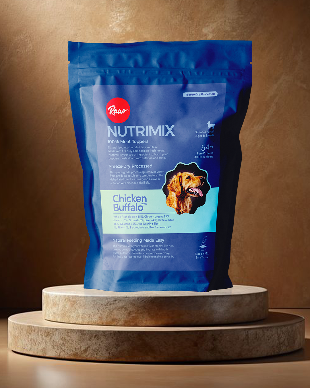 Rawr4Dogs | Nutrimix Freeze-Dried | 100% Meat Toppers | Chicken & Buffalo