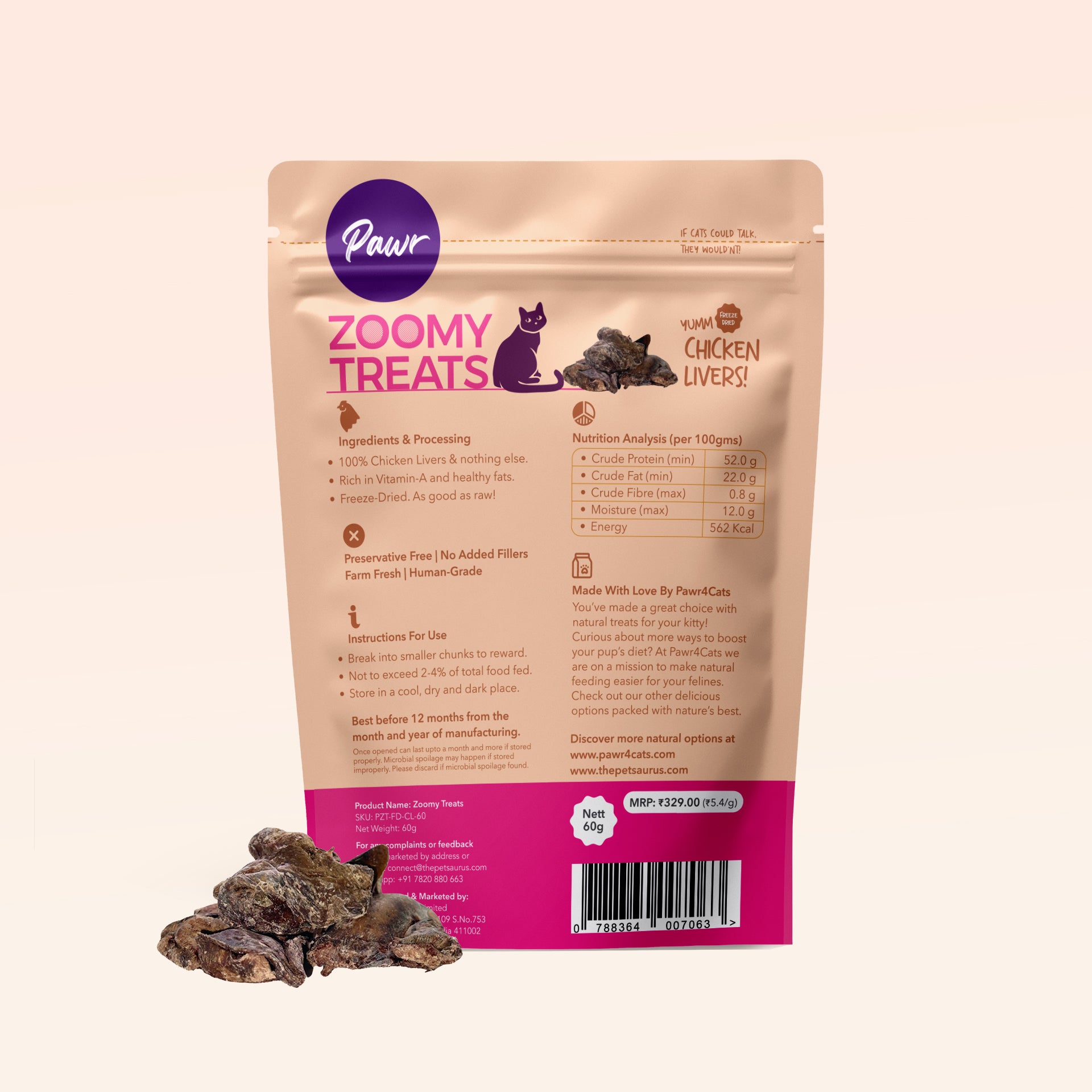 Pawr4Cats | Zoomy Treats | Freeze-Dried Chicken Livers | 45 GMS
