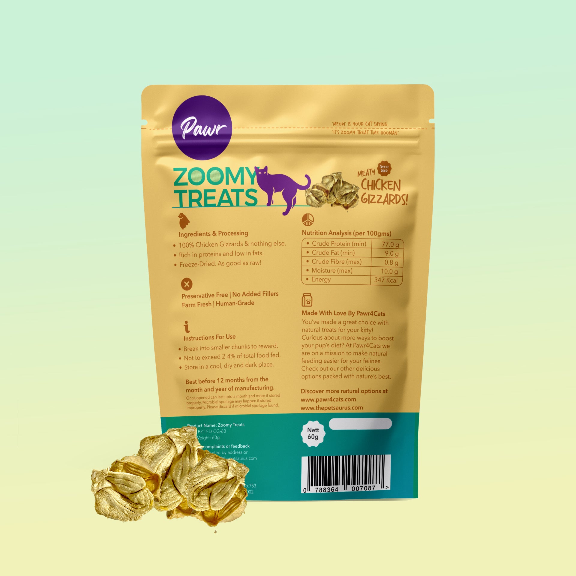 Pawr4Cats | Zoomy Treats | Freeze-Dried Chicken Gizzards | 60 GMS