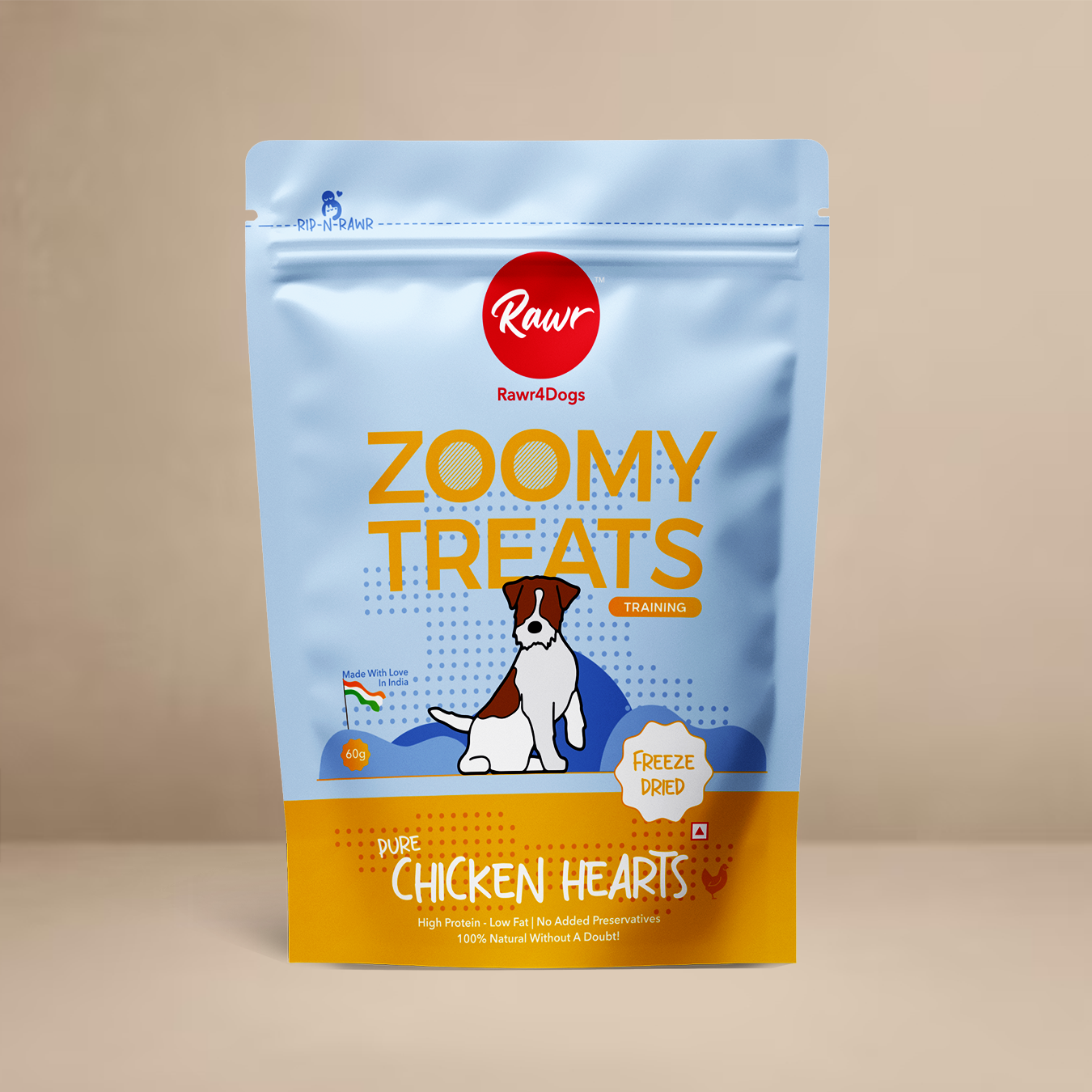 Rawr4Dogs | Zoomy Treats | Freeze-Dried Chicken Hearts | 60 GMS