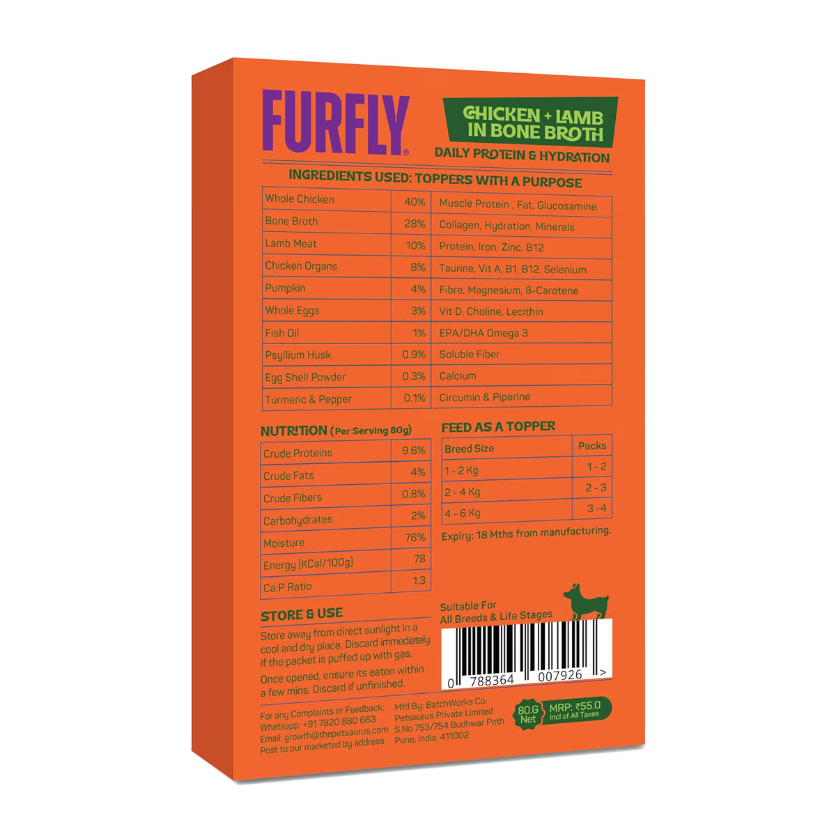 FurFly Dogs | Chicken + Lamb in Bone Broth Dog Wet Food | 80 gms