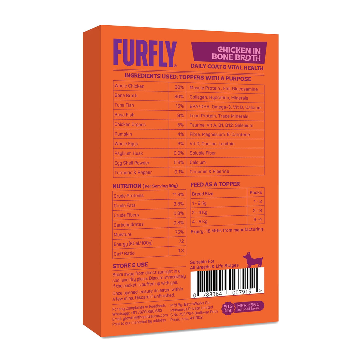 FurFly Dogs | Chicken + Tuna in Bone Broth Dog Wet Food | 80g