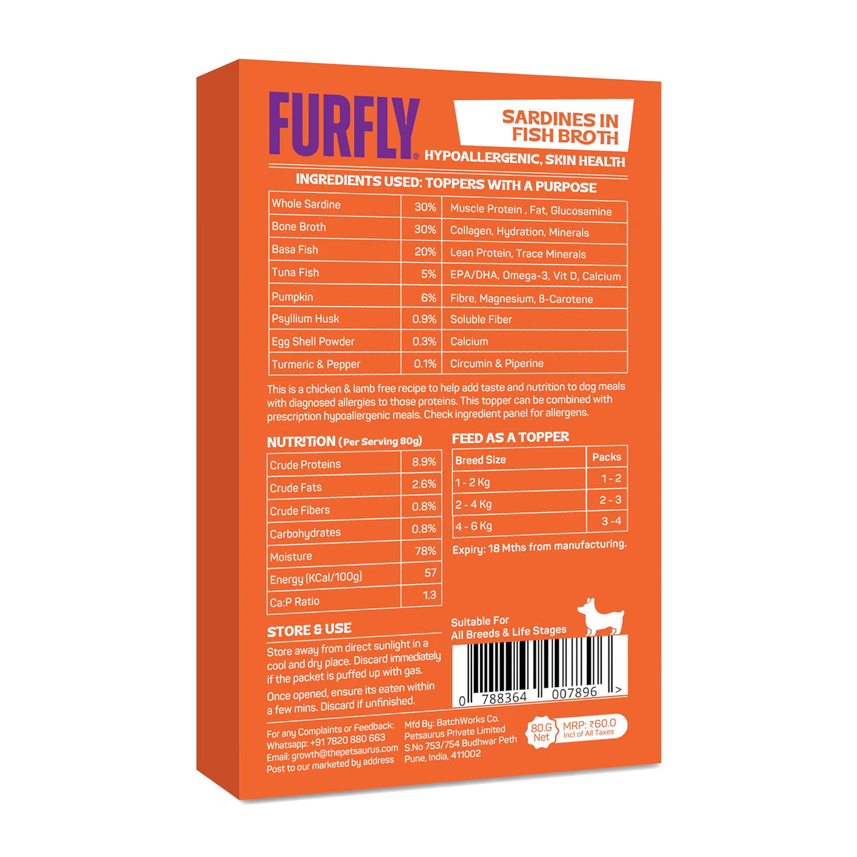 FurFly Dogs | Sardine in Ocean Fish Broth Dog Wet Food | Hypoallergenic Recipe | 80 gms