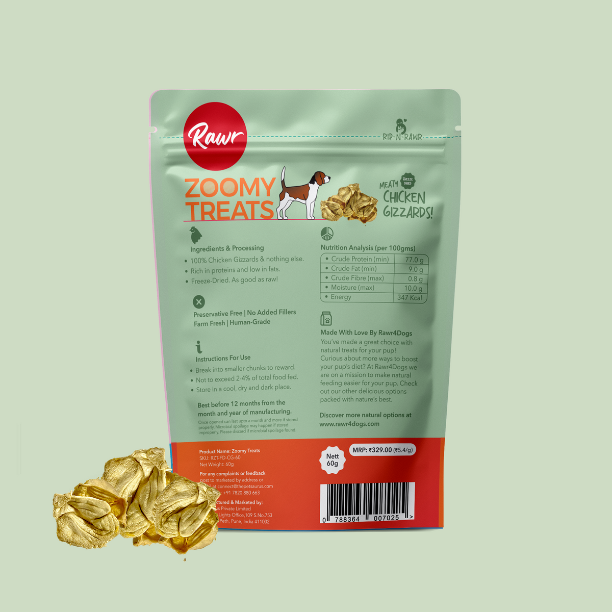 Rawr4Dogs | Zoomy Treats | Freeze-Dried Chicken Gizzards | 45 GMS