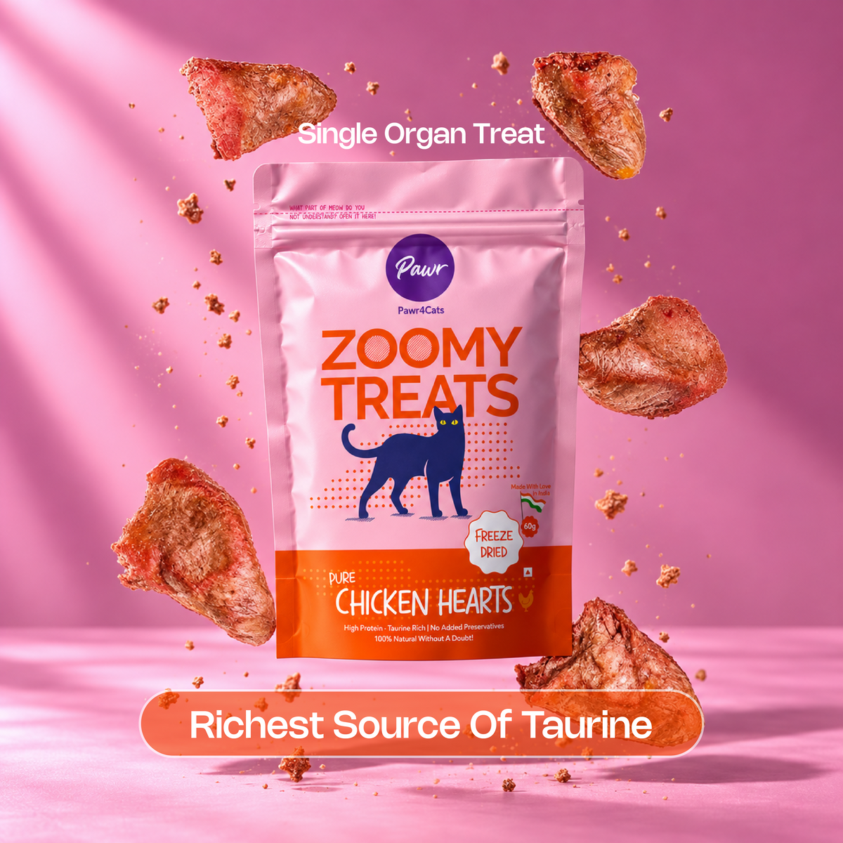 Pawr4Cats | Zoomy Treats | Freeze-Dried Chicken Hearts | 45 GMS