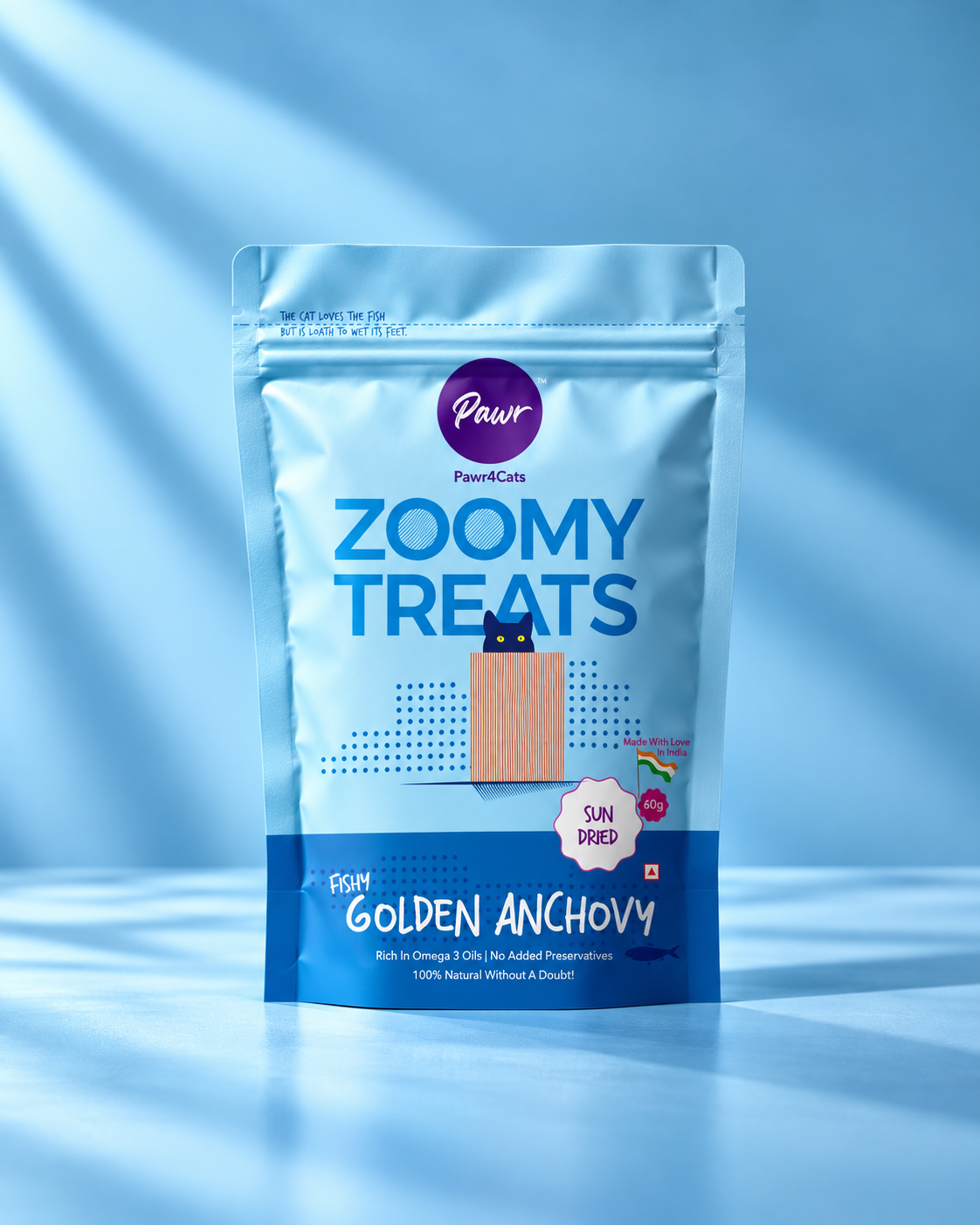 Pawr4Cats | Zoomy Treats | Sun-Dried Golden Anchovy Fish | 60 GMS