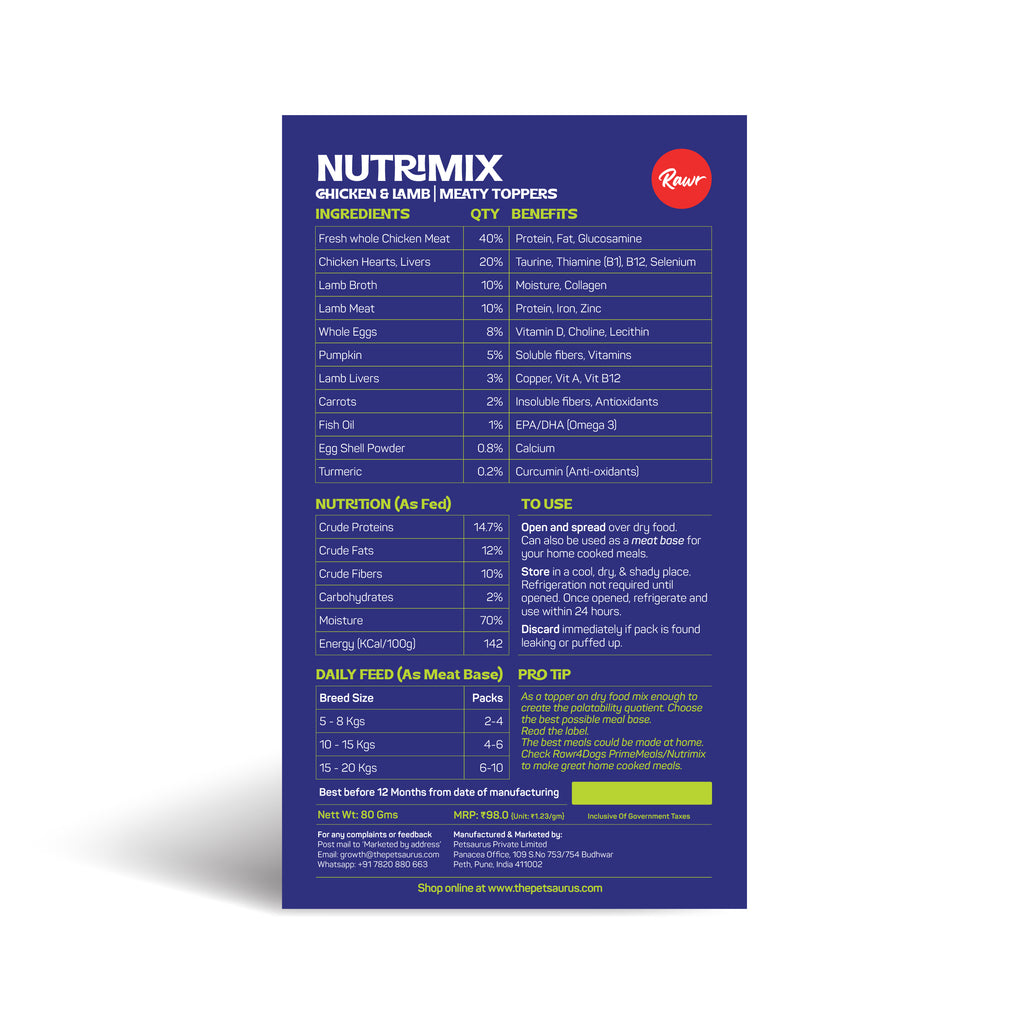 Rawr4Dogs | Nutrimix (Wet) | Meaty Toppers | Chicken & Lamb