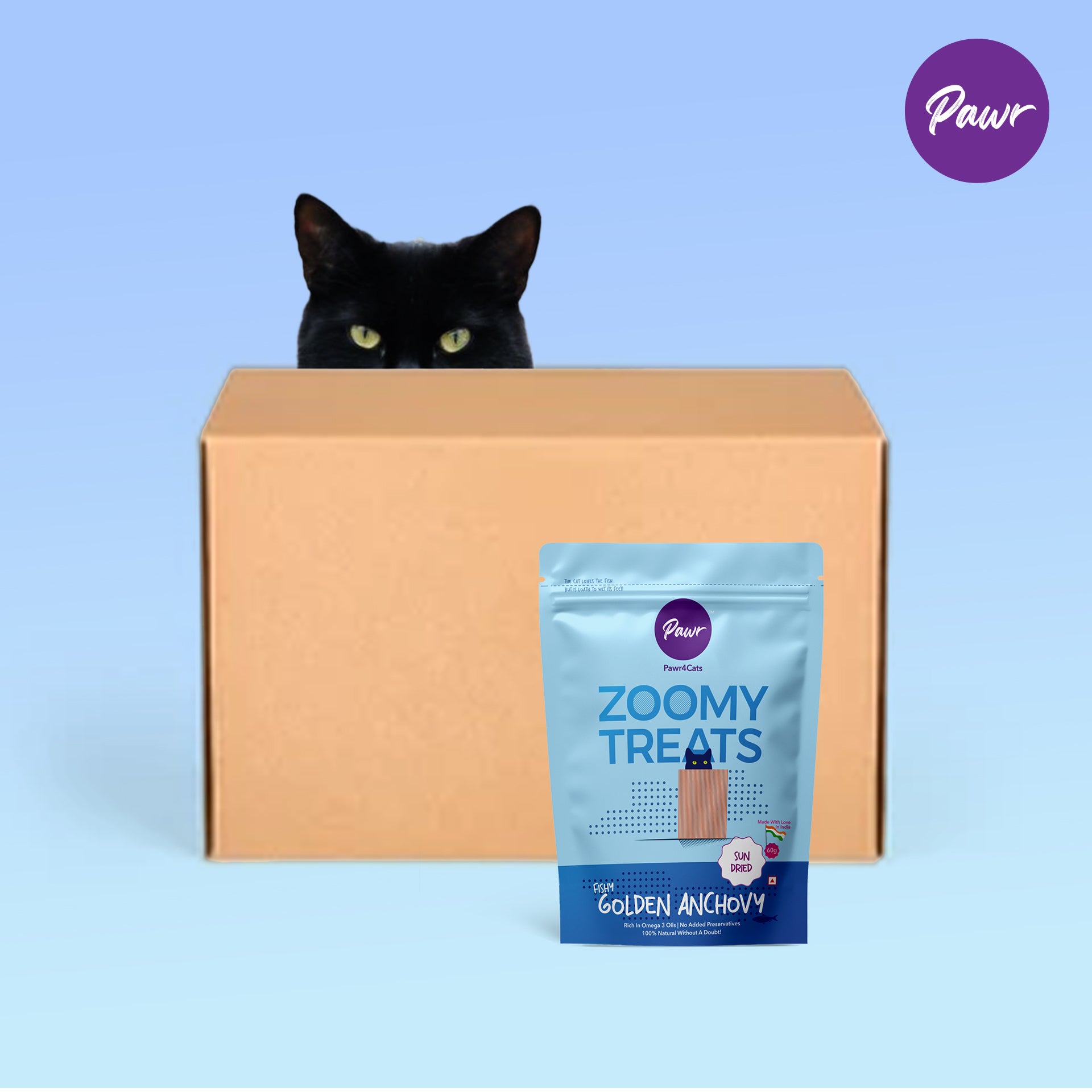 Pawr4Cats | Zoomy Treats | Sun-Dried Golden Anchovy Fish | 60 GMS