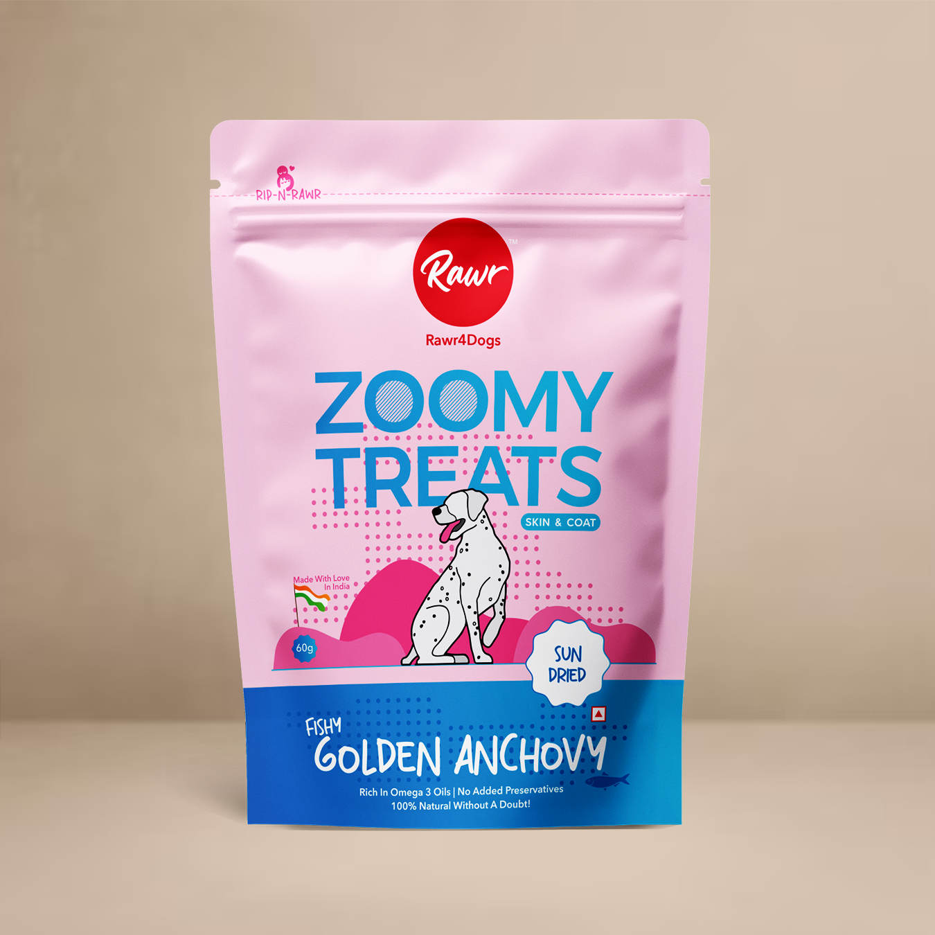 Rawr4Dogs | Zoomy Treats | Sun-Dried Golden Anchovy Fish | 60 GMS