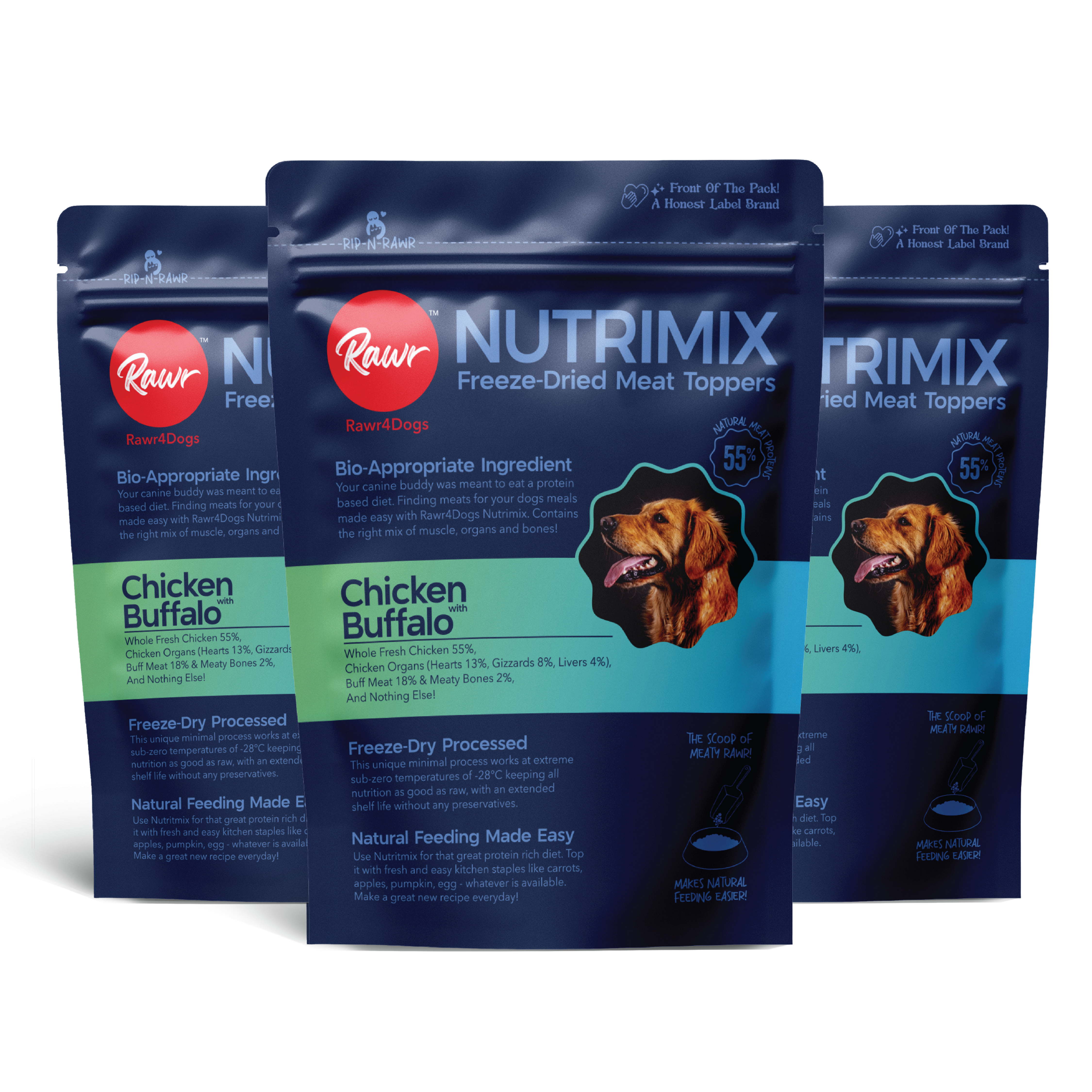 Rawr4Dogs | Nutrimix Freeze-Dried | 100% Meat Toppers | Chicken & Buffalo
