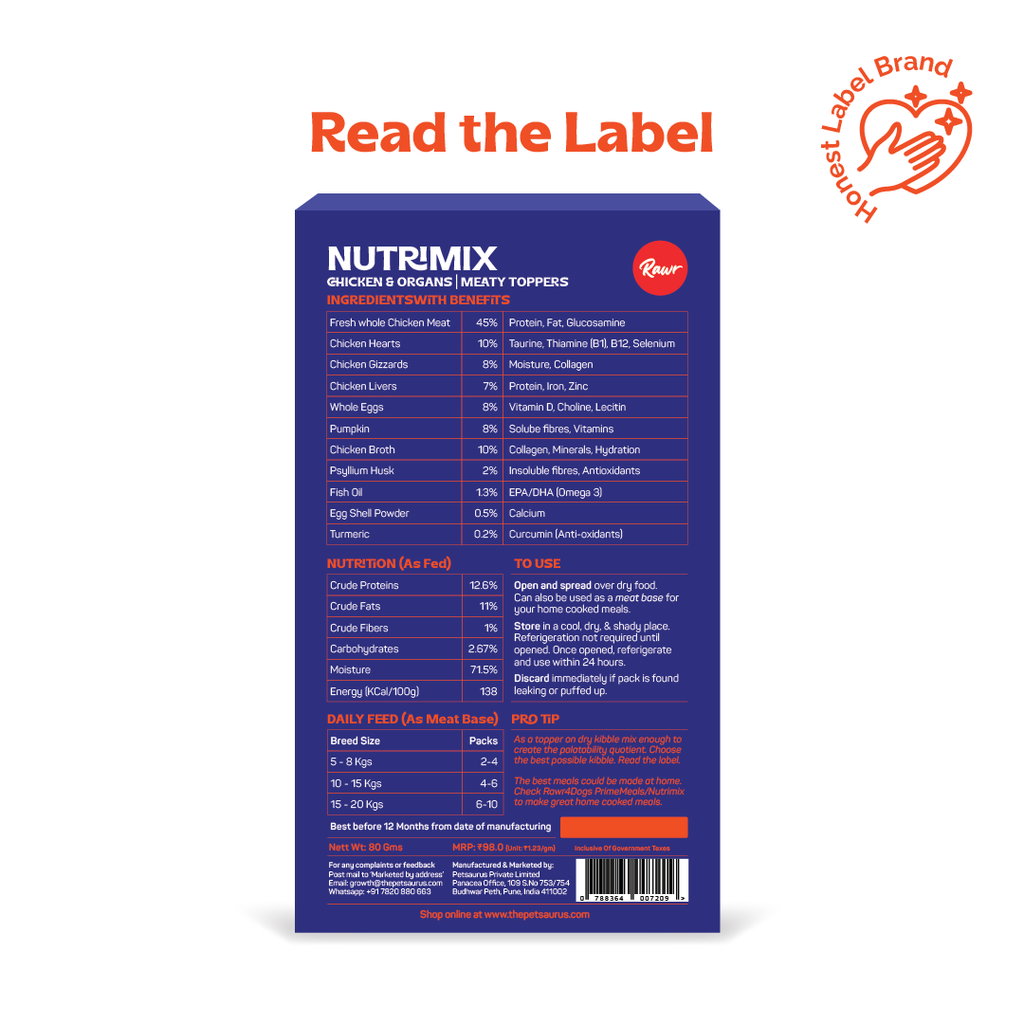 Rawr4Dogs | Nutrimix (Wet) | Meaty Toppers | Chicken & Organs